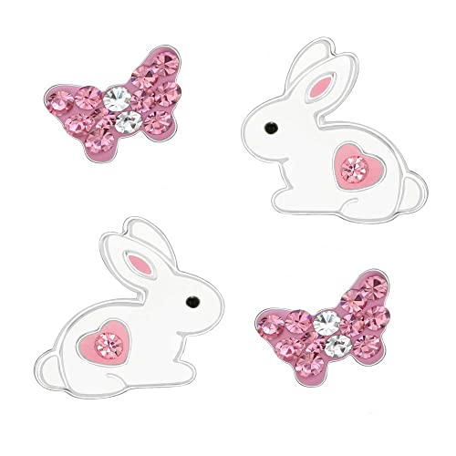 FIVE-D Kinder Ohrringe Ohrstecker Hase 925 Sterling Silber Ostern (Set-Schmetterling) von FIVE-D