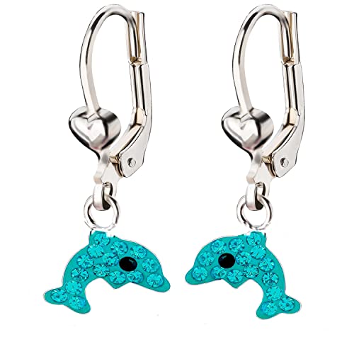 FIVE-D Kinder Ohrringe Kristall Delfin 925 Sterling Silber Creolen Ohrhänger von FIVE-D
