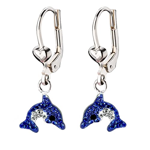 FIVE-D Kinder Ohrringe Kristall Delfin 925 Sterling Silber Creolen Ohrhänger von FIVE-D