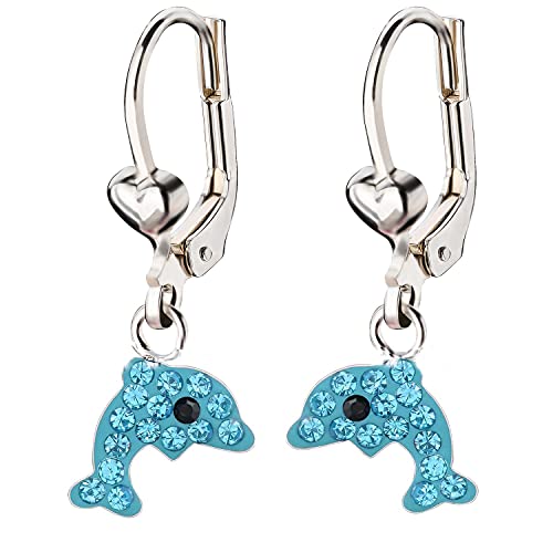 FIVE-D Kinder Ohrringe Kristall Delfin 925 Sterling Silber Creolen Ohrhänger von FIVE-D