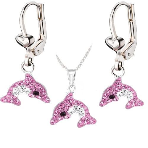 FIVE-D Kinder Ohrringe Kristall Delfin 925 Sterling Silber Creolen Ohrhänger von FIVE-D