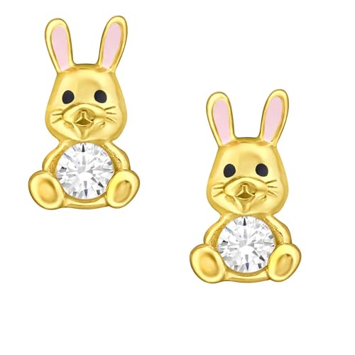 FIVE-D Kinder Ohrringe Ohrstecker Hase 925 Sterling Silber Ostern (Gold-Kristall) von FIVE-D