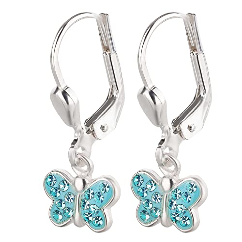 FIVE-D Kinder Ohrringe kleiner Schmetterling 925 Sterling Silber im Schmucketui (Ohrhänger-Blau) von FIVE-D