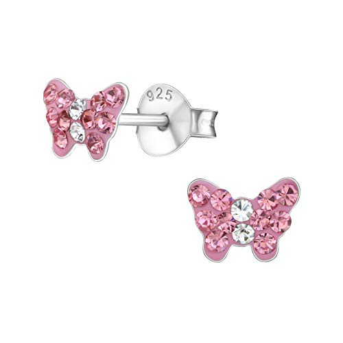 FIVE-D Kinder Ohrringe kleiner Schmetterling 925 Sterling Silber (Pink-Weiss-Kristall) von FIVE-D