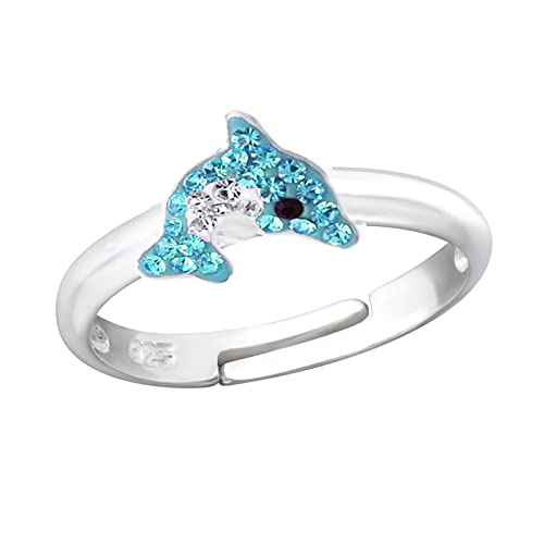 FIVE-D Kinder- und Mädchen Ring Delfin 925 Sterling Silber (Hellblau) von FIVE-D