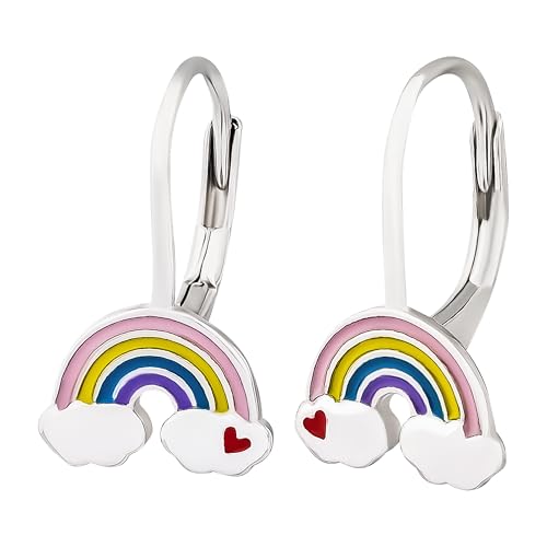 FIVE-D Kinderohrringe Creolen Regenbogen 925 Sterling Silber im Schmucketui (Silber-Premium) von FIVE-D