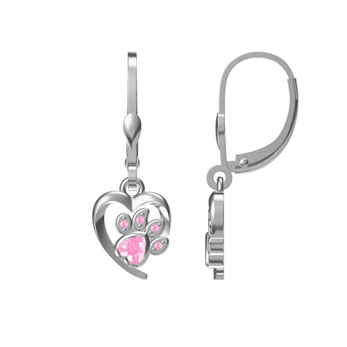 FIVE-D Ohrringe Pfote 925 Sterling Silber Mädchen Zirkonia Kinderohrringe (Rosa) von FIVE-D