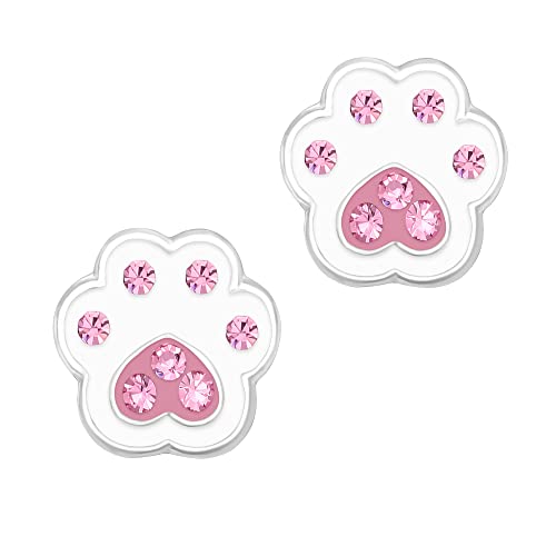 FIVE-D Ohrringe Pfote Tatze Hund 925 Sterling Silber gold Kinder Damen Mächen (Weiss-Pink) von FIVE-D