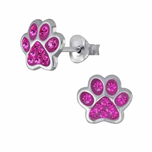 FIVE-D Ohrringe Pfote Tatze Hund 925 Sterling Silber gold Kinder Damen Mächen (Silber-Pink) von FIVE-D