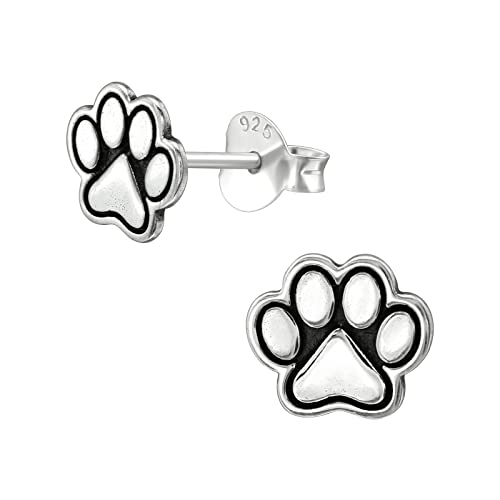 FIVE-D Ohrringe Pfote Tatze Hund 925 Sterling Silber gold Kinder Damen Mächen (Silber-Schwarz) von FIVE-D