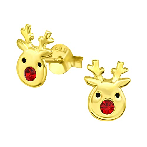 FIVE-D Ohrringe Weihnachten Rentier Nikolaus 925 Sterling Silber Kinder Ohrstecker Damen (Rentier-Gold) von FIVE-D