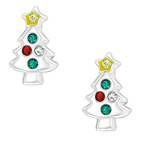 FIVE-D Ohrringe Weihnachten Nikolaus 925 Sterling Silber Kinder Ohrstecker Damen (Weihnachtsbaum-Silber) von FIVE-D