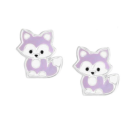 FIVE-D Ohrstecker Kinder Ohrringe Fuchs 925 Silber Mädchen (Lila) von FIVE-D