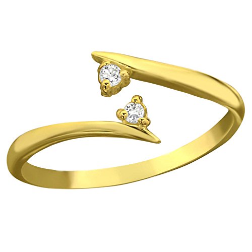 FIVE-D Ring Zehenring Zehring Zirkonia Fußschmuck 925 Sterling Silber (Gold-2Zirkonia) von FIVE-D