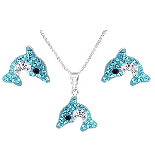 FIVE-D Set Anhänger Kette Kinder Ohrringe Delfin aus 925 Silber von FIVE-D