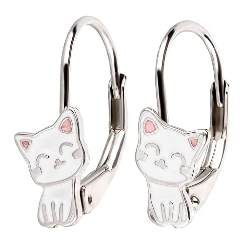 FiVE D Kinder Ohrringe Katze 925 Silber Ohrhänger Mädchen Brisur von FIVE-D