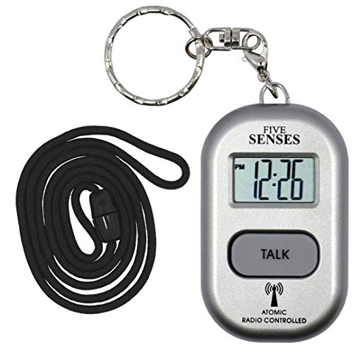 FIVE SENSES Atomic sprechender Schlüsselanhänger für Damen und Herren, ältere Menschen, Sehbehinderte, niedlicher intelligenter Schlüsselanhänger, mehrere Wecker, Uhr 1281S, silber, Casual von FIVE SENSES