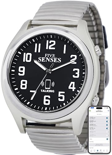 FIVE SENSES Smart Atomic Sprechende Uhr mit Spracherinnerungen und App-Steuerung für Senioren und Sehbehinderte, ein tolles Geschenk für blinde Männer und Frauen, sprechende Uhren für Blinde, silber, von FIVE SENSES