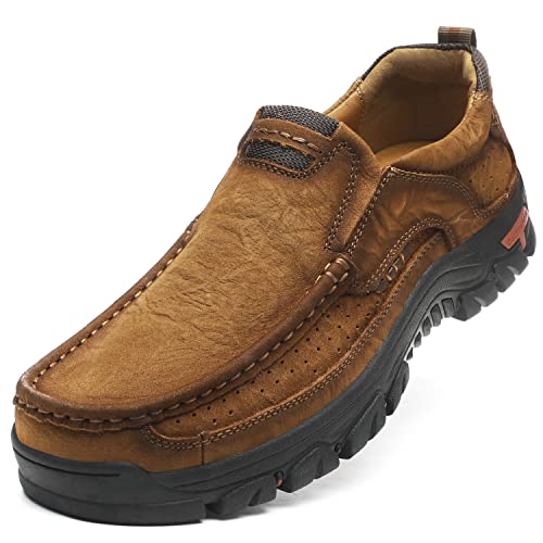 FIVESTORECITY Herren-Freizeitschuhe, Schlupfschuhe, Leder, rutschfest, atmungsaktiv, handgefertigt, Sneaker für Kleid, Fahren, Business, Arbeit, Büro, Braun 2, 41 EU von FIVESTORECITY