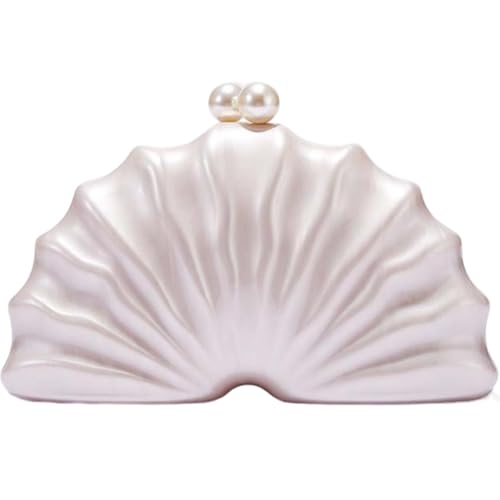 FIWADELF Clutch, Acryl, Muschel, Perlen, Luxus, Marmor, Handtasche, Schultertasche, Umhängetasche, Hochzeit, Party, Geldbörsen, Perlweiß (Pearl White) von FIWADELF