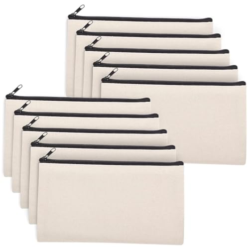 FIXOSHEE 10 Stück Kosmetiktaschen zum Bemalen DIY Heat Transfer Makeup Bags Robuste Canvas Schminktaschen mit Reißverschluss Vielseitige Organizer Taschen für Kreative Gestaltung von FIXOSHEE