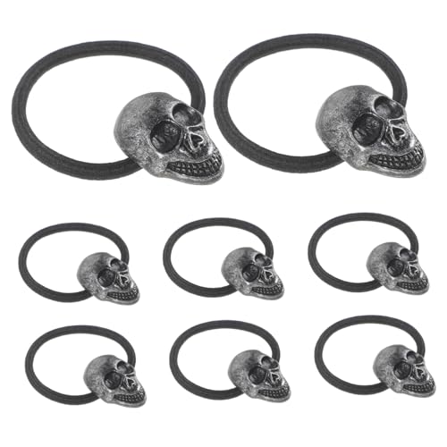 FIXOSHEE 10 Stück Teiliges Gothic Haargummi mit Elastischen Totenkopf Haarringen Langlebig Rutschfest Modischer Haarschmuck für Mädchen und Festival Looks von FIXOSHEE