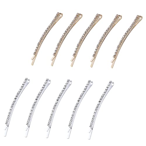 FIXOSHEE 10 Stück Teiliges Strass haarspangen Einzelne Reihen Goldene und Silberne Haarnadeln Glitzernde Funkelnde Bobby Pins Modischer Haarschmuck für Damen und Mädchen Langlebig und von FIXOSHEE