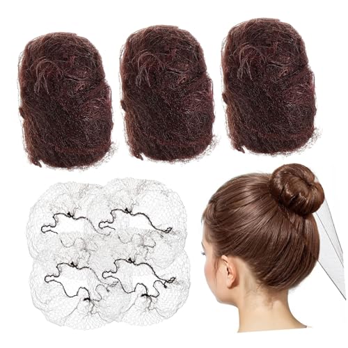 FIXOSHEE 100 Stück Unsichtbare Elastische Haarnetze Kaffeefarben Atmungsaktive Netzhaarnetze für Damen und Mädchen Wiederverwendbare Duttnetze für Ballett Pflegepersonal Berufsalltag von FIXOSHEE