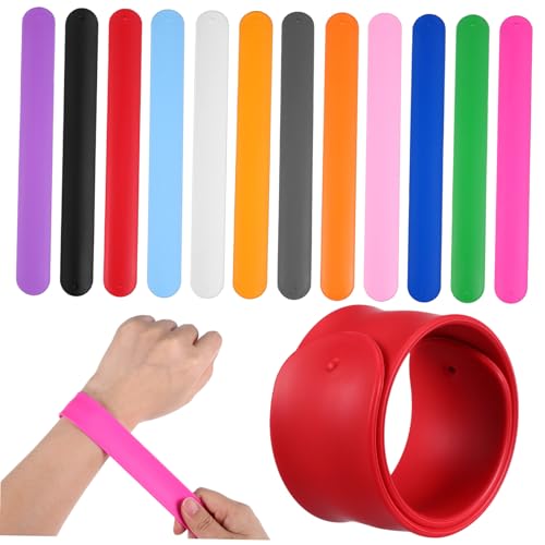 FIXOSHEE 12 Stück Teiliges Bunte Silikon Slap Bracelets Flexible Schnapparmbänder in Leuchtenden Farben als Party Mitgebsel für Kindergeburtstag Halloween Weihnachten und Klassenzimmer von FIXOSHEE