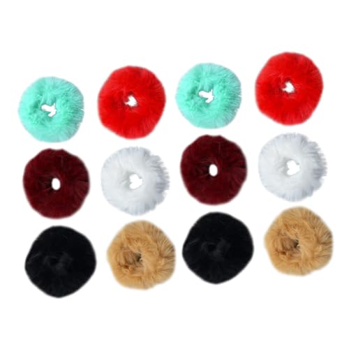 FIXOSHEE 12 Stück Teiliges Flauschige Haargummis aus Imitations kaninchenfell Elastische Solide Farb haarbänder in Weiß Blau Schwarz Weinrot Khaki Modische Ponytail halter für Damen und von FIXOSHEE