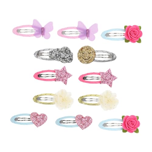 FIXOSHEE 12 Stück Teiliges Handgefertigte Bunte Haarspangen mit Niedlichen Cartoon Designs Langlebig und Einfach zu Tragen Haarschmuck für Mädchen zur Täglichen Nutzung und Besondere von FIXOSHEE