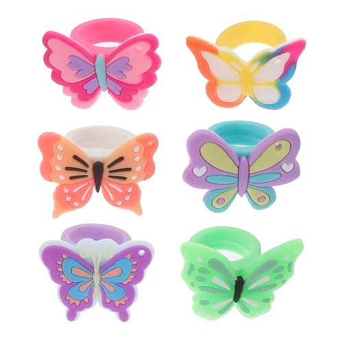 FIXOSHEE 12 Stück Teiliges Kleine Schmetterlingsringe für Leichte Material Fingerringe mit Buntem Cartoon Design Langlebig und Verformungsbeständig als Party Mitgebsel für Mädchen von FIXOSHEE