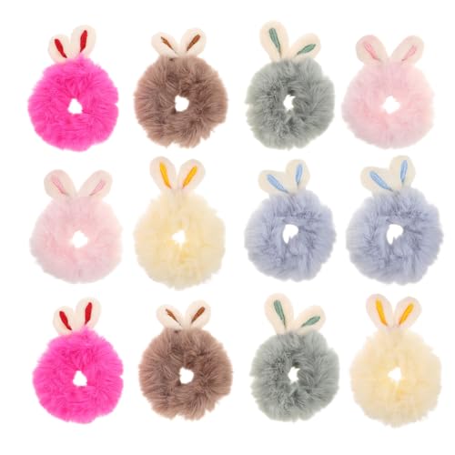 FIXOSHEE 12 Stück Teiliges Plüsch Haargummis mit Niedlichen Hasenohren Bunte Elastische Haarbänder für Kleine Mädchen Weiche Haarschonende Ponytail halter für Kleinkinder von FIXOSHEE