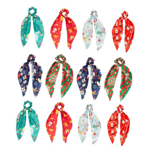 FIXOSHEE 12 Stück Teiliges Weihnachts Haargummis mit Gedruckten Schleifen Bunte Haarbänder Elastische Ponytail Halter für Damen und Mädchen Festliche Haarschmuck Accessoires von FIXOSHEE