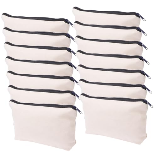 FIXOSHEE 14 Stück Teiliges Kleine Canvas Federmäppchen mit Reißverschluss Vielseitige Kosmetiktaschen für Reise und Alltag Blanko Leinwandbeutel zum Bemalen und Personalisieren Praktische von FIXOSHEE