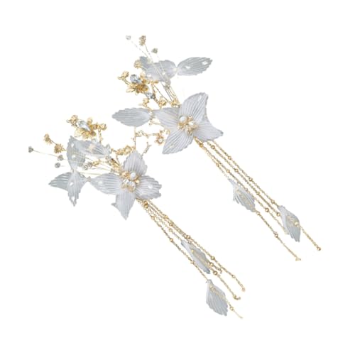 FIXOSHEE 2 STÜCK Chinesische Haarnadeln aus Feinem Weißem mit Zartem Falten design Elegante Haarspangen für Damen Vielseitiger Haarschmuck für Party Alltag und Festliche Anlässe von FIXOSHEE