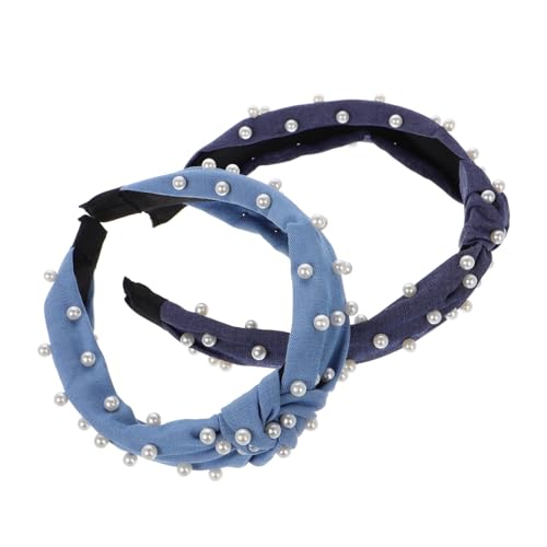 FIXOSHEE 2 Stück Denim Haarbänder mit Perlen Breites Geknotetes Stirnband für Damen und Mädchen Modische Haarschmuck accessoires Langlebig und Vielseitig für Alltag und Besondere Anlässe von FIXOSHEE