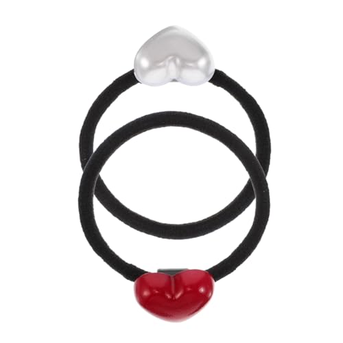 FIXOSHEE 2 Stück Elastische Haargummis Herzform Rot Weiß Stark Haltende Ponytail Haarschmuck Damen Mädchen für Sport Alltag Party Vielseitig Einsetzbar und Einfaches Styling von FIXOSHEE