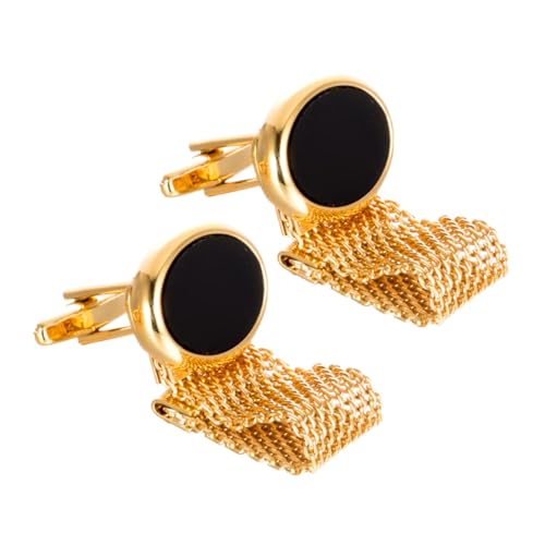 FIXOSHEE 2 Stück Goldene Ovale Manschettenknöpfe mit Kette Metallknöpfe für Hemden und Mäntel Edle Knopfverzierung für Anzüge und Blazer Teiliges von FIXOSHEE