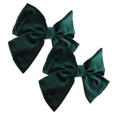 FIXOSHEE 2 Stück Große Handgefertigte Haarklammer mit Eleganter Schleife Teiliges Stoffclip in Edlem Dunkelgrün Rutschfeste Haarschleifen Clips für Damen und Mädchen zur Dekorativen von FIXOSHEE