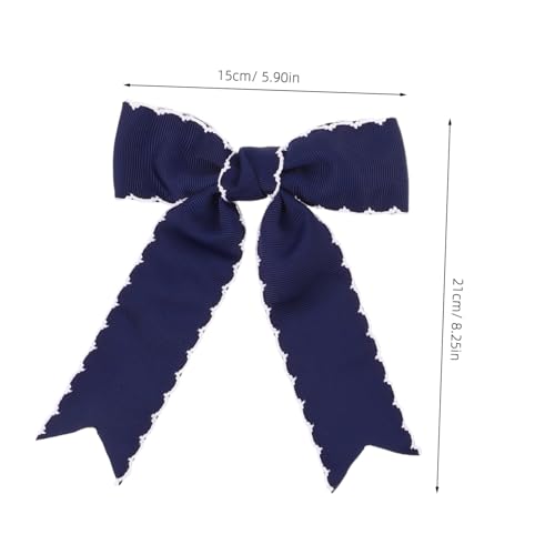 FIXOSHEE 2 Stück Lange Schleifen Haarclips für Mädchen Marineblaue Haarspangen mit Geripptem Band und Kanten Langlebige Haarschleifen für Schule Feiern und Alltag von FIXOSHEE