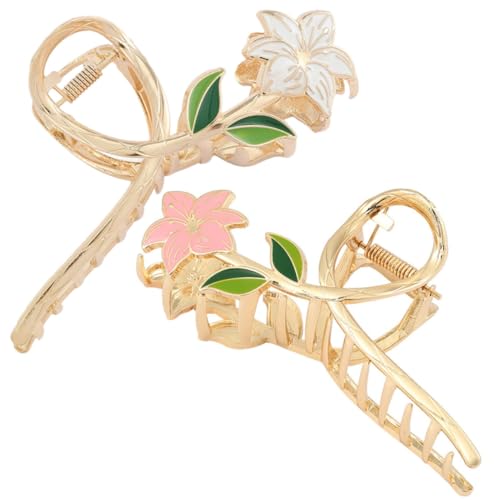FIXOSHEE 2 Stück Metall Haarklammern Lilienblume Haarkralle Blumenclip für Frauen Stilvolles Design Rostfrei Robust Geeignet für Dickes und Langes Haar Stilvolle Haarspangen Accessoires von FIXOSHEE