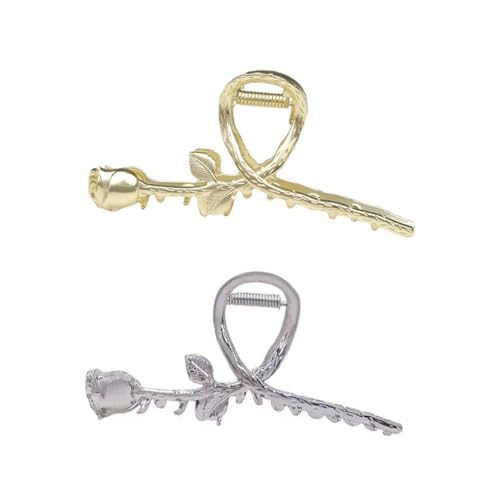 FIXOSHEE 2 Stück Metall Haarspangen Rosenblüte Haarklammern Haarkrallen für Damen und Mädchen Robuster Haarschmuck Fester Sitz für Verschiedene Frisuren Stilvolles Accessoire in Silber und von FIXOSHEE