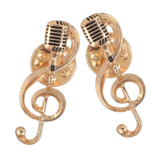 FIXOSHEE 2 Stück Musiknoten Broschen mit Mikrofon Design Goldfarbene Metall Anstecknadeln für Damen Herren Vielseitige Schmuckaccessoires für Kleidung Taschen als zu Neujahr Festen von FIXOSHEE