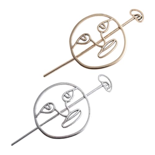FIXOSHEE 2 Stück Retro Damen Haarschmuck Hohl Lächelndes Design Haarstab Clip für Dutt Hochstecken Gold Silber Langlebig Modisch Geeignet für Partys und Alltag von FIXOSHEE