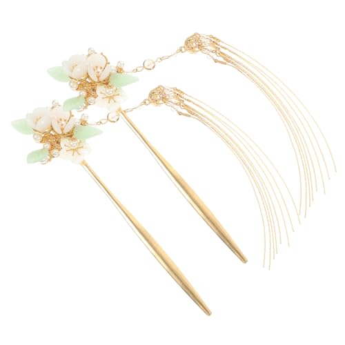 FIXOSHEE 2 Stück Retro Haarnadeln mit Perlen Chinesische Haargabeln mit Blumenverzierung Dekorative Haarstäbchen für Hanfu Eleganter Haarschmuck für Frauen und Besondere Anlässe von FIXOSHEE