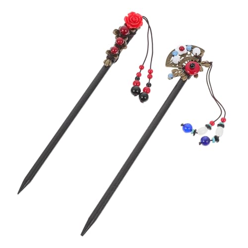 FIXOSHEE 2 Stück Retro Haarschmuck Haarnadeln aus Holz mit Quaste Einfache Stilvolle Haarstäbe für Damen Traditioneller Haarschmuck für Verschiedene Frisuren Farblich Zufällige Farbe von FIXOSHEE