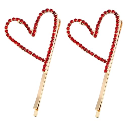 FIXOSHEE 2 Stück Rote Herzförmige Strass Haarklammern Leichte Legierung Haarschmuck Damen Modische Haarspangen für Pferdeschwanz und Zöpfe Elegante Accessoires für Alltag und Party von FIXOSHEE