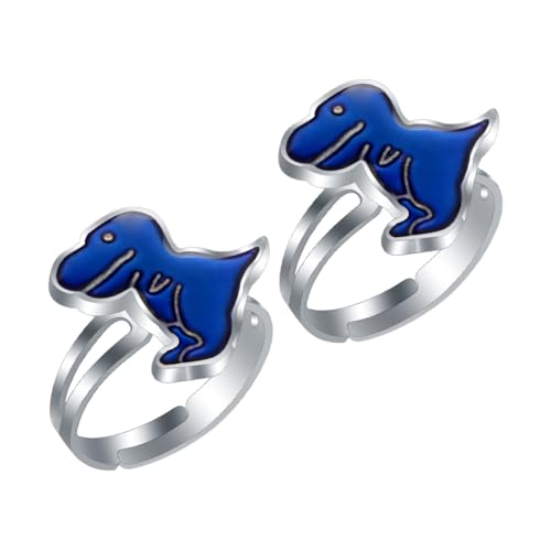 FIXOSHEE 2 Stück Stimmungsringe Dinosaurier Design Multifunktionale Farbwechselringe Leichter Legierungsring Dekorativ und Langlebig Verstellbar für Jungen und Mädchen von FIXOSHEE