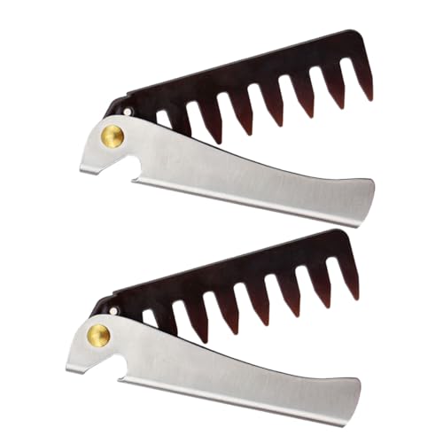 FIXOSHEE 2 Stück Teilig Faltbarer Herren Öl haarkamm Edelstahlgriff Vintage Stil Breiter Zahn Haarstyling Kamm Salon Zuhause Geeignet Robust Leicht zu Handhaben von FIXOSHEE